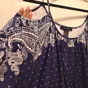 Ashley Stewart Navy & White Cold Shoulder Top